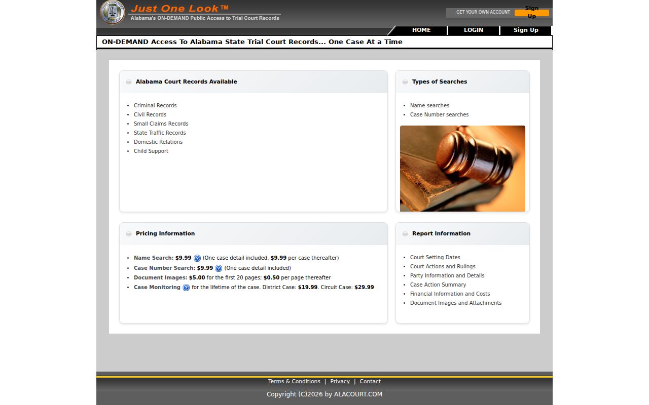 Homewood resident lookup through the Alabama Alacourt case search